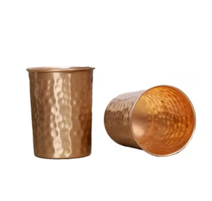 Copper Pure Water Glass Tumbler Hammered Set of 2 Tumblers Drinking Cup Benefits - Picture 1 of 5