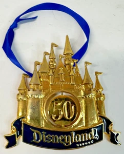 Disneyland 50th Anniversary Holiday Press Gift Gold Toned Castle Ornament - Picture 1 of 3