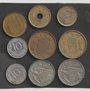 SPANIEN, EINE AUSWAHL VON 9 MÜNZEN, VERSCHIEDENE EPOCHEN, EINIGE DOPPELTE - Bild 1 von 2