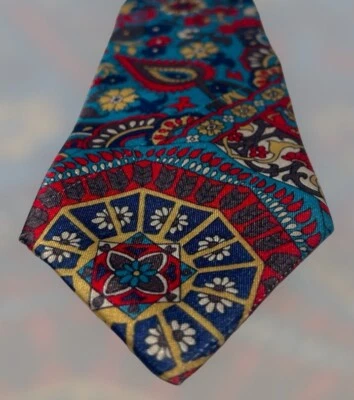 Corbata de colección ketch años 60 Groovy Hippy colores rojo/dorado/marrón/azul florales 18" Foto 1 de 4