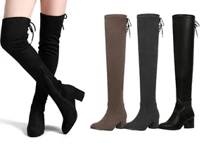 Women Lady Over the Knee Boots Thigh High Chunky Heel Zipper Party Booties - Picture 1 of 22