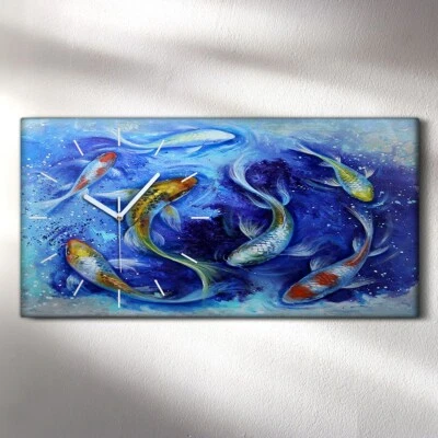 Dekor Leinwand Uhr Wandbilder 60x30 Malerei Tier Fische Koi Wasser Kunst - Bild 1 von 4