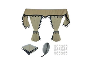 LKW Gardinen Scheibengardinen Vorhänge Passform Universal Beige Schwarz - Zdjęcie 1 z 7