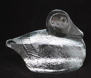 Vintage Blenko Glass Duck Bookend Paperweight Carved Ice Sculpture Figurine - Picture 1 of 9