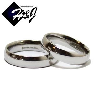 His & Hers 2 Pcs Stainless Steel 5mm Silver Plain Simple Wedding Band Ring SETS - Picture 1 of 3