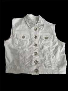 Justice Jean Vest Size 14 girls Bling sleeveless country White Cotton Button - Picture 1 of 4