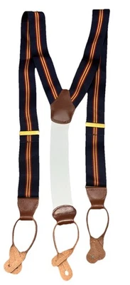 Tirantes Brooks Brothers R Azul Marino Rayas Cuero Dorado Herrajes Hechos en Inglaterra Foto 1 de 4