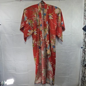 Vintage JOLI Kimono Japan Orange Floral Boho One Size Fits All Robe Cover Up - Picture 1 of 6