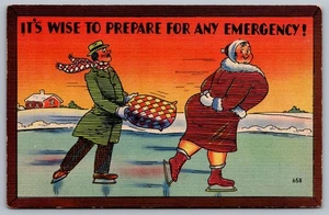Ice Skating Comic It's Wise to Prepare for any Emergency Postcard Frozen Pond - Picture 1 of 2