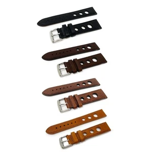 Cuir Racing Bracelet Montre Grand Prix Rally de Remplacement Noir Marron Fauve - Picture 1 of 9