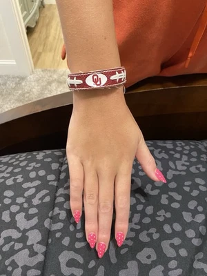 Oklahoma Sooners Leather Bracelet Football Design - Image 1 of 2