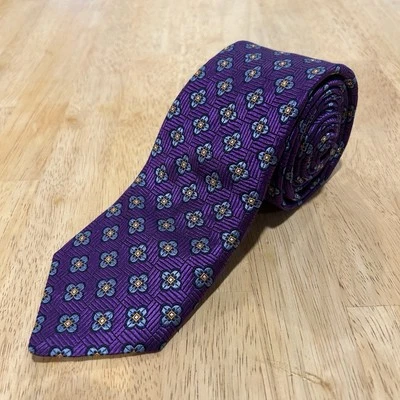 Nordstrom Men's Shop Purple Floral Geometric 100% Silk Tie 59L  3 1/4W - Image 1 of 4