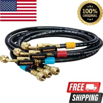 100% PURE Fieldpiece HR3B Ball Valve Refrigerant Hose Set (3) with Color Tags- 1/4" x 1/4