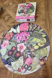 CEACO Flowers Birds Cat Round Jigsaw Puzzle 500 pieces 19 Inches - Picture 1 of 2