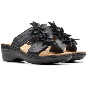 Clarks Women Merliah Raelyn Flower-Detail Wedge Slide Sandals Size US 7.5W Black - Picture 1 of 6