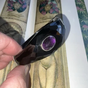 Vintage Sterling China Export Solid Onyx & Amethyst Bracelet 65 Grams - Picture 1 of 7