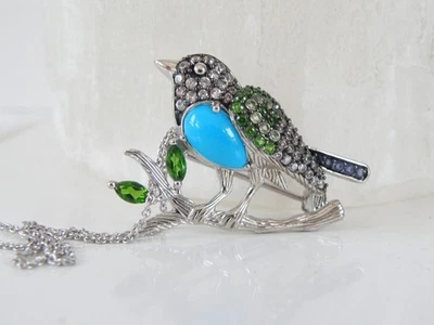 Collar Victoria Wieck Plata de Ley 925 Turquesa Piedras Preciosas Pájaro Broche Slide Foto 1 de 4