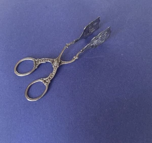 Antique Continental German 800 Silver Pierced Cabbage Rose Sugar Tongs Serving - Picture 1 of 9