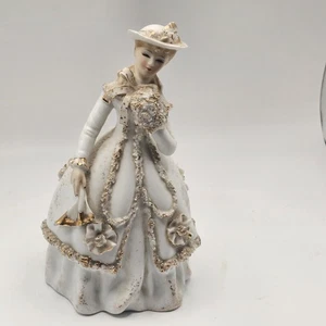 Lefton China handbemalte Frau Figur KW1572 6" Spaghetti Weißgold Vintage - Bild 1 von 9