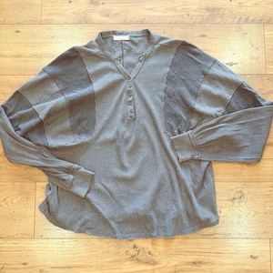 We the Free People Waffle Knit Thermal Top Oversized Lagenlook Charcoal M Gray - Picture 1 of 4