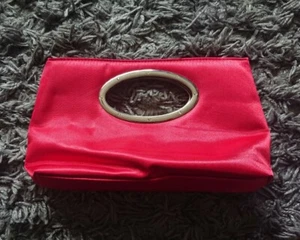 New Look Red Satin Clutch Bag, Sliver Oval Handle With Diamonds, Magnetics, New - Picture 1 of 5