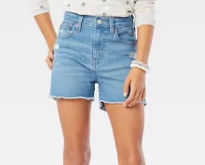 DENIZEN from Levi's Girls' 3" High-Rise Fray Cut-Off Blue Denim Shorts size 10 - Picture 1 of 5
