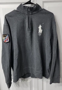 Polo by Ralph Lauren Big Pony Sweater Ski Patch Sleeve 1/4 Zip Gray Old Money L - Picture 1 of 5
