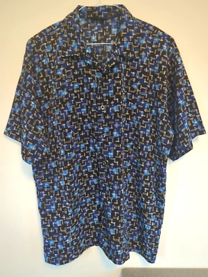 Camisa ODO Azul Negro Poliéster Geométrica Abotonada Estampado Completo De Colección Grande Foto 1 de 4