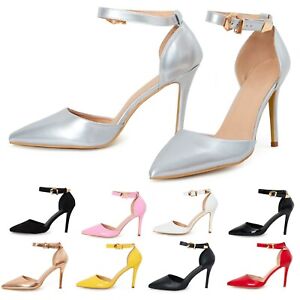 New Womens Mens Ankle Strap Buckle Stiletto Heel Court Shoes Plus Sizes UK3-UK12