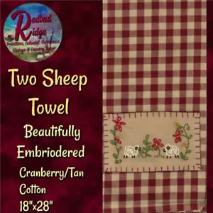 Primitive Colonial Farmhouse Two Sheep Cranberry Check Hand Towel RAGHU - Picture 1 of 3