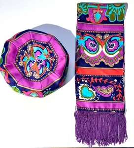 Handmade Boho 70's Hat Scarf Matching Set Multicolor Fabric by WV Artisan new - Picture 1 of 11
