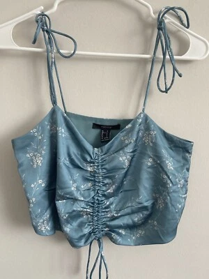 Top recortado floral satinado forrado corbata tirantes mujer talla S Foto 1 de 4