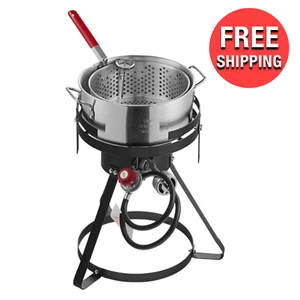 10 Qt Outdoor Aluminum Fish Deep Fryer Cooker Kit Pot Propane LP Patio Steel NSF - Picture 1 of 12