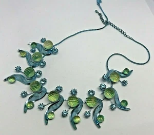 Vintage Turquoise Metal Green Crystal Necklace 1980' - Picture 1 of 4