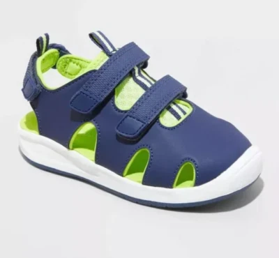 Cat & Jack Hank Boys Blue Lime Closed Toe Summer Sandals Hook Loop Straps - Image 1 of 4