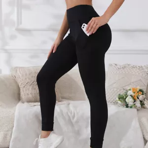 Pantalones deportivos con bolsillos para mujer cintura alta leggings botín levantamiento S-XXL - Imagen 1 de 7