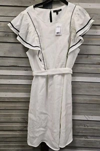 Vestido de verano Banana Republic con cinturón gasa crema con ribete de ojales negros XL nuevo con etiquetas - Imagen 1 de 3