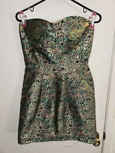 DUCKS IN A ROW San Francisco Dark Green Women’s COCKTAIL Short DRESS Lined Sz M - Picture 1 of 6