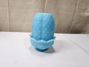 Fenton Blue Satin Glass Hobnail Fairy Lamp - 4.5 in height - Picture 1 of 7