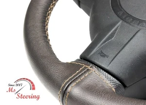 FOR SUBARU OUTBACK 13-14 BROWN LEATHER STEERING WHEEL COVER, BEIGE 2 STIT - Imagen 1 de 6