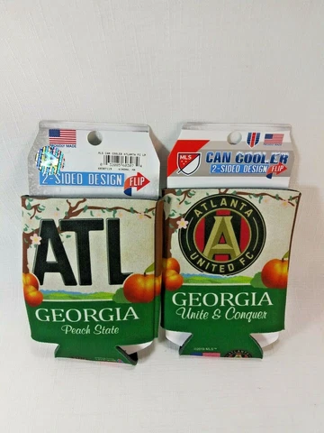 Pair Atlanta United FC MLS Two Sided Design Can Cooler Peach State Cover