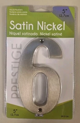 House Address Number 6 Satin Nickel 5" Home Improvement HY-KO BR-515N - Image 1 of 2