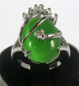 Anillo de joyería con incrustaciones de cuentas de piedras preciosas verde natural de jade talla 7 8 9 grado AAA - Imagen 1 de 1
