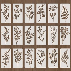 6x3 Inch Stencils for Painting, 18 PCS Reusable Flower Stencils Small Wildflo... - Picture 1 of 9