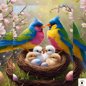 Biglietto Auguri Pasqua Digitale Con Uccellini Stampabile Due Disegni - Foto 1 di 5