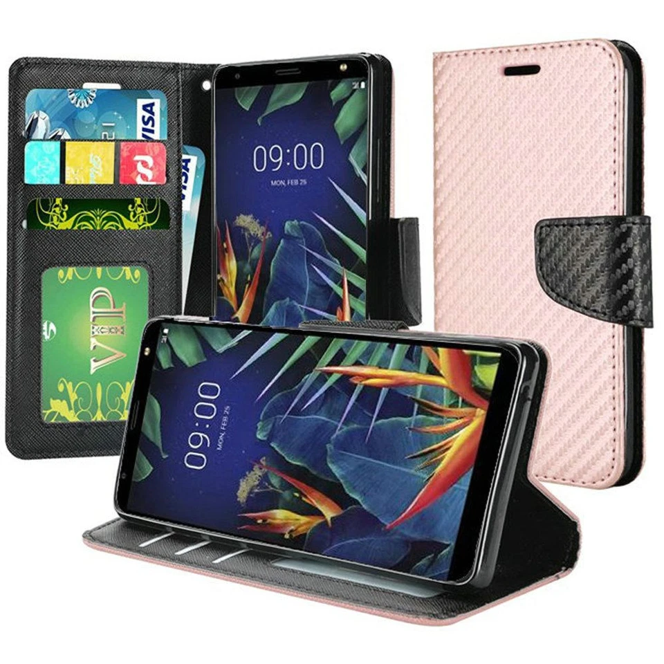 GSA Carbon Fiber Flip Wallet Case for LG K40, Harmony 3 - Rose Gold/Black - Image 1 of 1