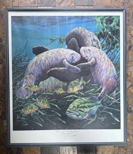 Barry Barnett "Pals For Life” Manatees Signed 273/1000 1994 Framed Print - Picture 1 of 11