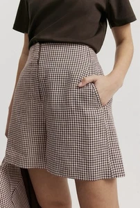 Country Road Linen Yard Dyed Shorts Choc Gingham Size 8 NWT - Picture 1 of 4
