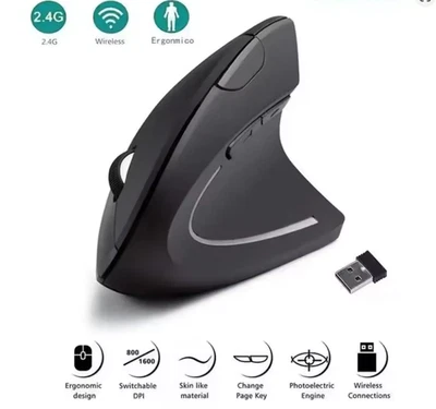 Vertical Ergonomic Wireless Mouse 2.4GHz 6 Buttons 3 DPI Levels PC Laptop Mice - Image 1 of 4