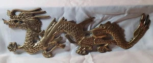 Colgante de Pared Dragón 12"X4" Tono Dorado Latón Metal LEER VER FOTO - Imagen 1 de 6